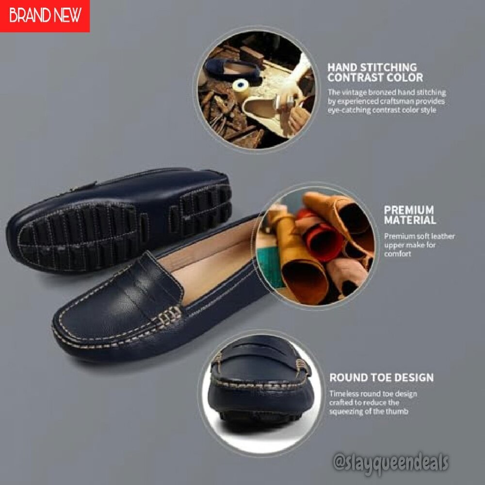 Genuine Leather Penny Loafers Slip-On Flats True to Size Comfort Walking - Picture 5 of 8